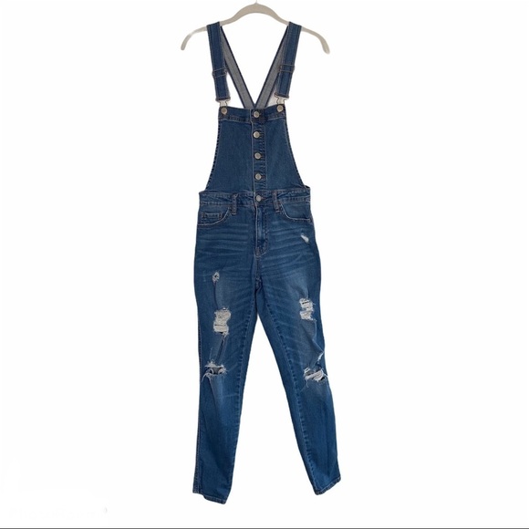 AEROPOSTAL Skinny Destroyed Denim Overalls Jeans 6 - Picture 3 of 13